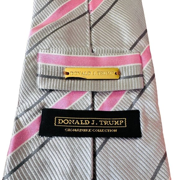 Donald J. Trump Maga Republican Signature Collection Silk‎ Silver Pink Necktie - Picture 6 of 7